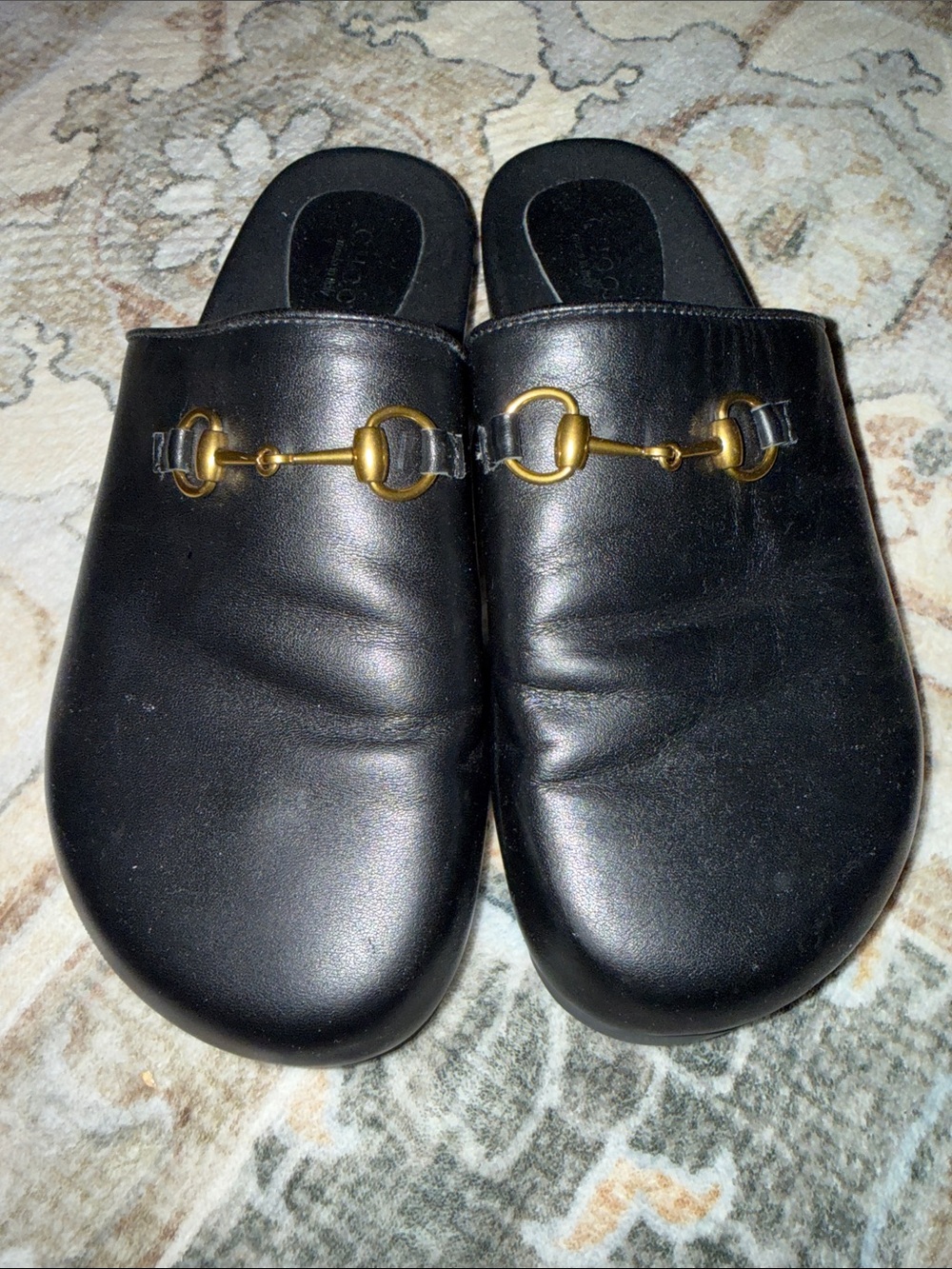 Slides-Black Rubber Sole with brass accent hardware